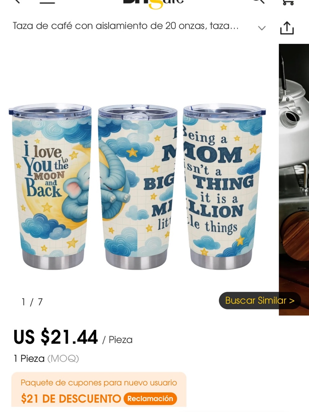 Blue Cloud & Elephant Insulated Travel Tumbler - I Love You to the Moon Design